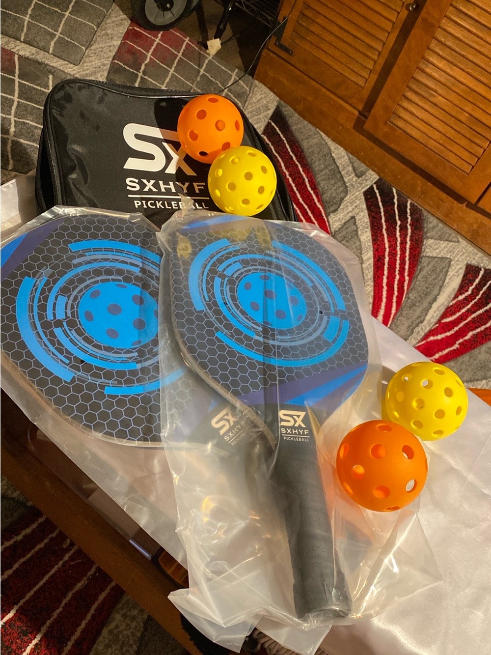 Blue Pickleball Paddle Set with Orange & Yellow Balls